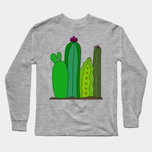 Cute Cactus Design #108: 4 Cacti On The Ground Long Sleeve T-Shirt